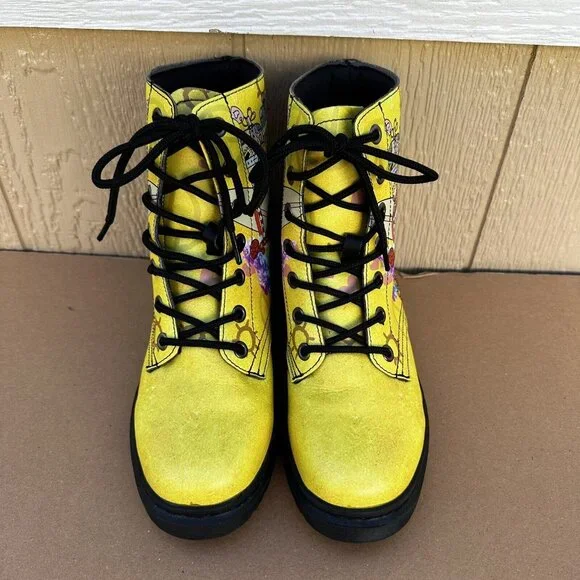 Yes We Vibe Combat Boots Yellow Travel Van Women’s Size 7 EU 38 Vegan Lace Up - Picture 4 of 10